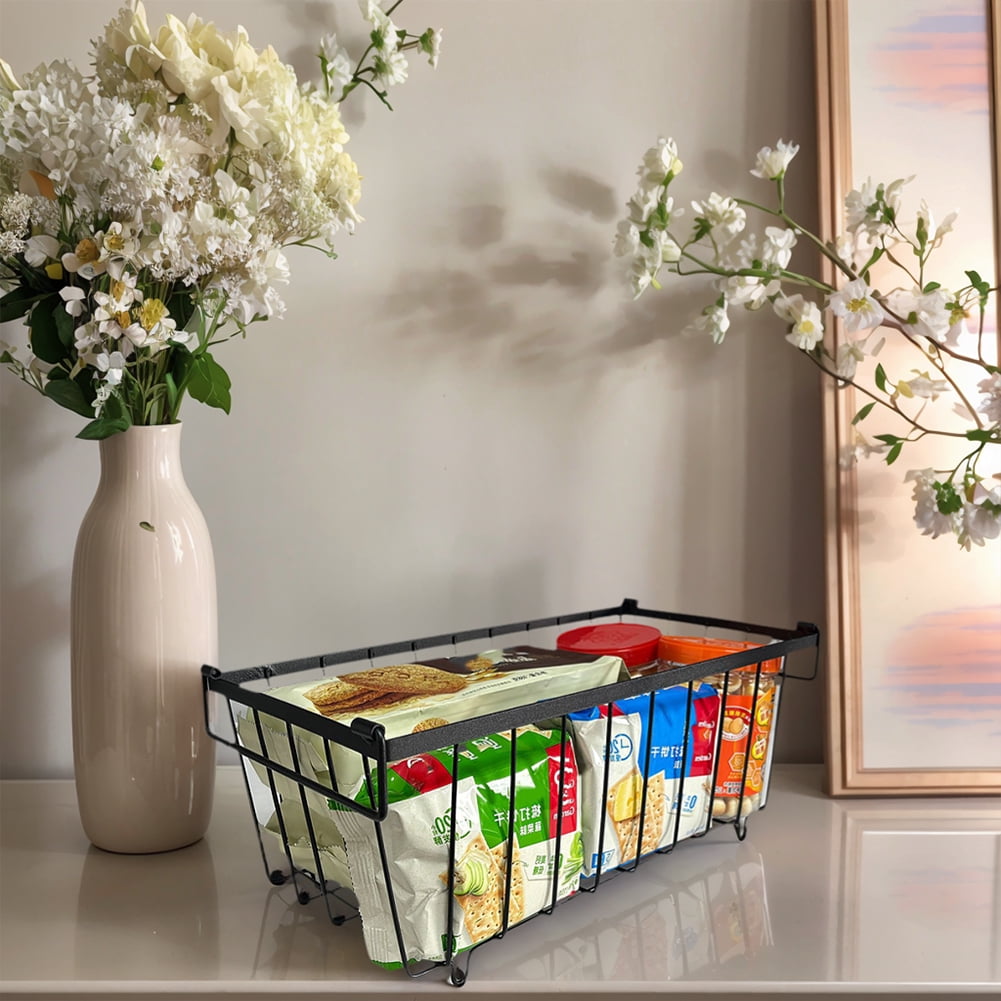 HUISZJ 4 Pack Fruit Basket, 14.57x7.09x5.91 inch Muti-Purpose Stackable Wire Baskets with Handle, Wire Storage Baskets for Pantry, Cabinet, Fridge, Kitchen (Black)