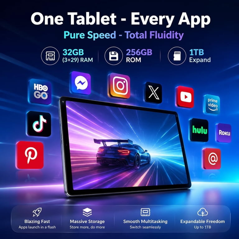 2026 Android 16 Tablet 11inch, Face Unlock, 32GB+256GB+1TB Expand
