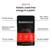 Pure Patch® Energy Patch – Botanical-Inspired Topical Patch with Caffeine, Amino Acids, and Electrolyte Blend – Non-Ingestible Format – 30 Patches