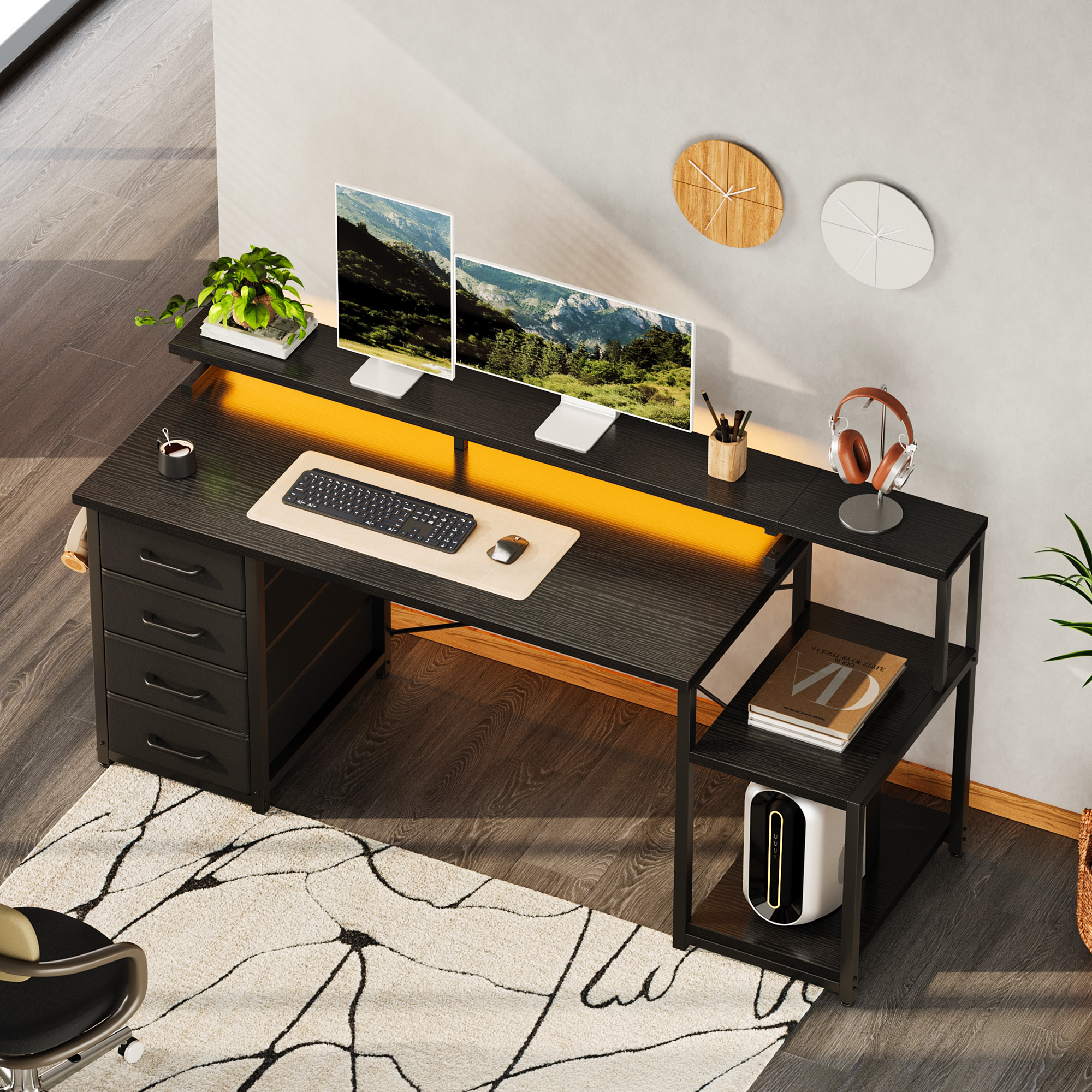 Casacomoda 55-Inch Computer Desk with LED Lights, White photo 4