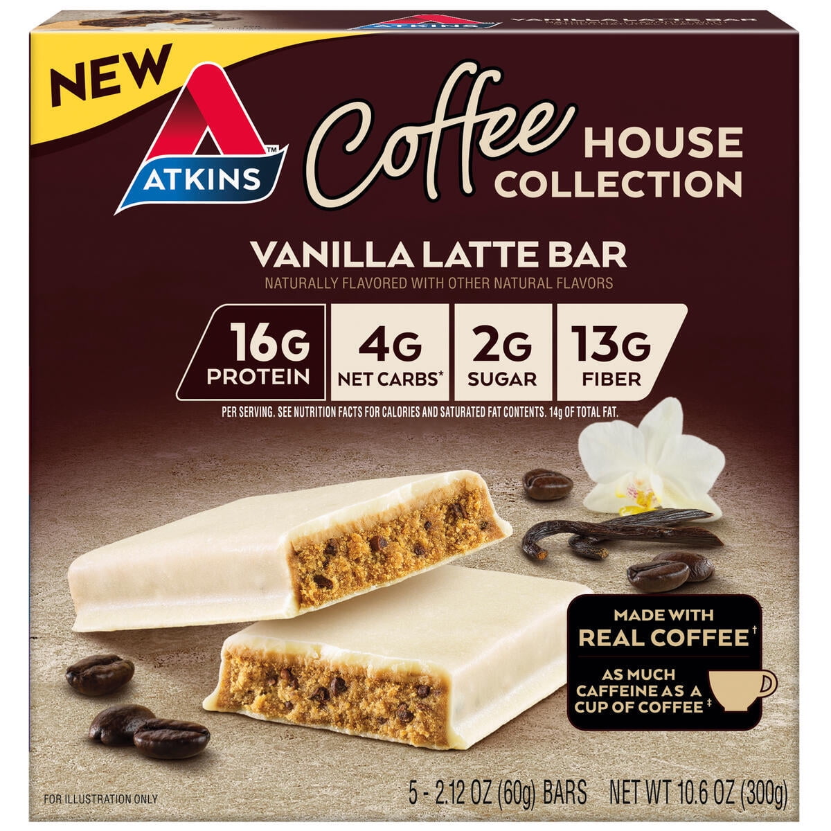 (3 pack) Atkins Protein-Rich Meal Bar, Coffee House Vanilla Latte Bar, Keto Friendly, 5 Count