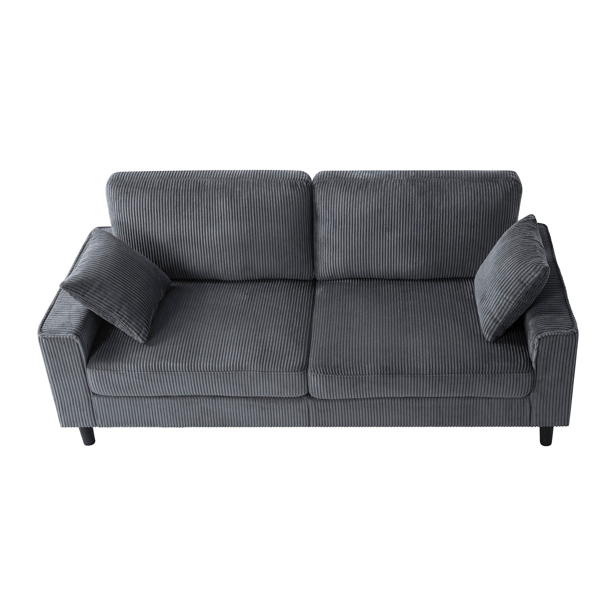 DEALTOPS 82" Corduroy Loveseat Sofa, 2-Seater Upholstered Couch with Sturdy Iron & Wood Frame, Dark Gray