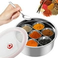 thumbnail image 3 of CNKOO  Masala Dabba Spice Box Stainless Steel Spice Containers Masala Dabba with 7 Compartments Indian Spice Box with Transparent Lid Indian Masala Dabba with Spoon 9.8×3.7inch Kitchen S, 3 of 6
