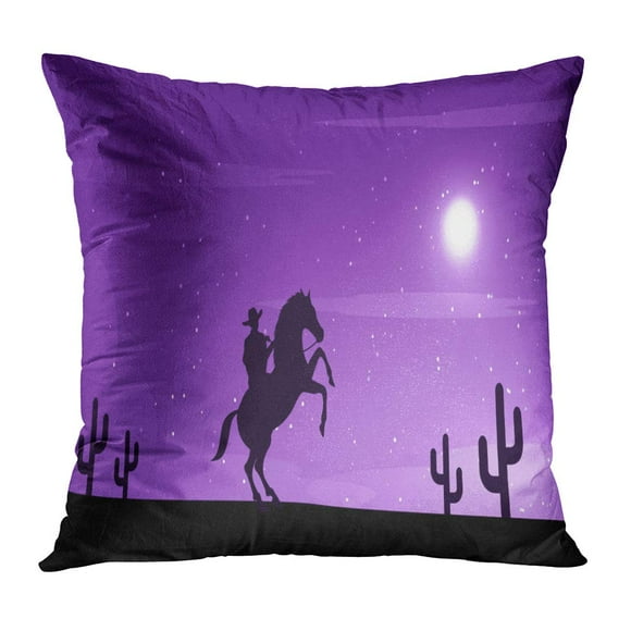 BOSDECO Orange American Cowboy Horse Wild West Moon Night Landscape Black Cactus Country Desert Hat Pillow Case Pillow Cover 20x20 inch
