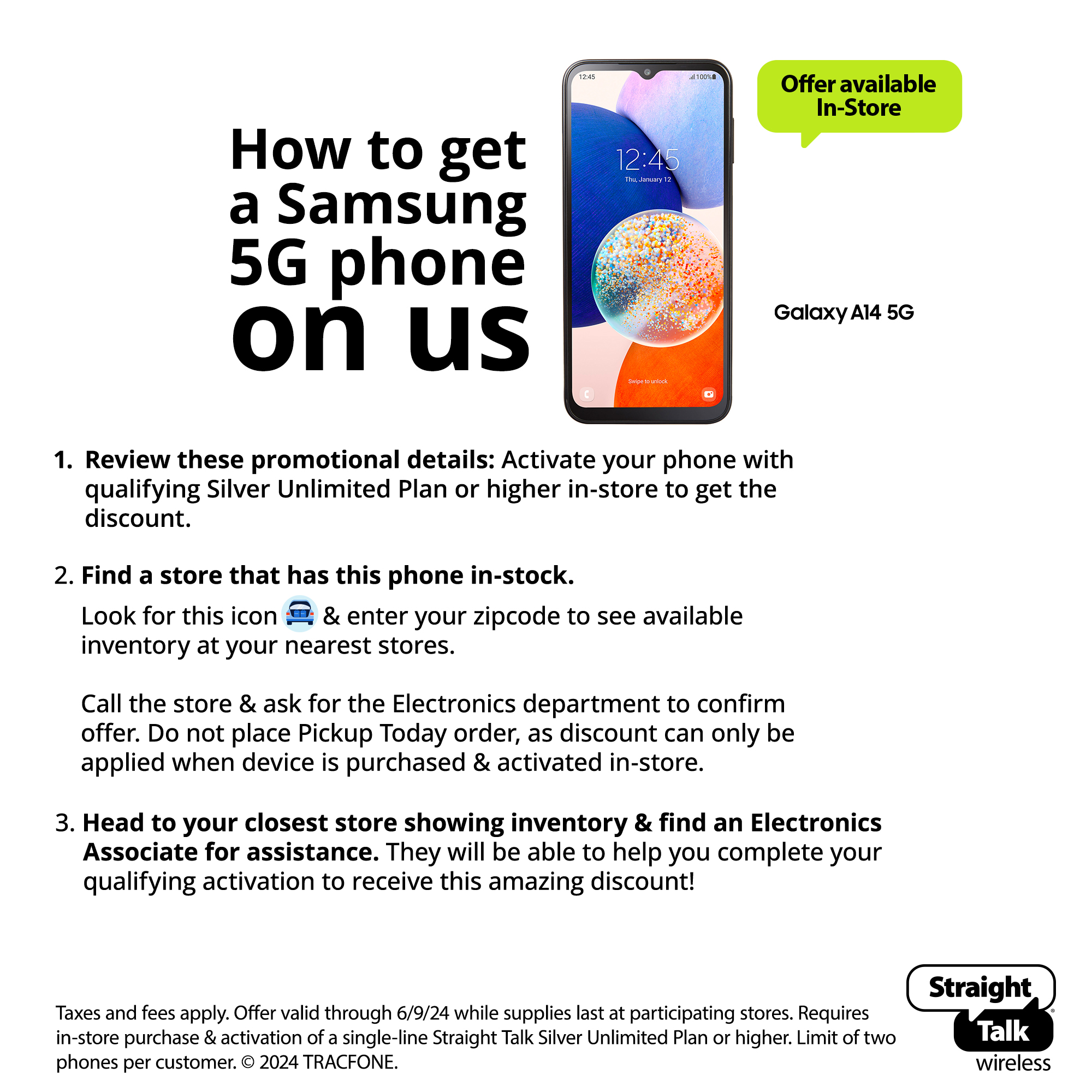 Straight Talk Samsung Galaxy A14, 5G, 64GB, Black - Prepaid Smartphone [Locked to Straight Talk] - image 2 of 13