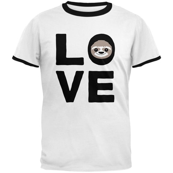 Sloth Love Series Mens Ringer T Shirt White-Black MD