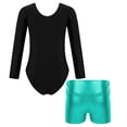 thumbnail image 2 of YONGHS Kids Girls Gymnastics Active Dancewear Long Sleeve Leotard Bodysuit with Shorts Set Blue Green 4, 2 of 7