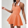 thumbnail image 5 of Gamivast Women Halter Skater Dress Contrast Collar V-Neck Sleeveless A Line Mini Dress Athletic Tennis Golf Casual Summer Cute Fashion Sundress Gown, 5 of 7
