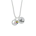 thumbnail image 2 of Delight Jewelry Silvertone Large Multicolored Daisy on Peace Sign Silvertone Script Initial Disc - K - Charm Necklace, 20"+3", 2 of 4