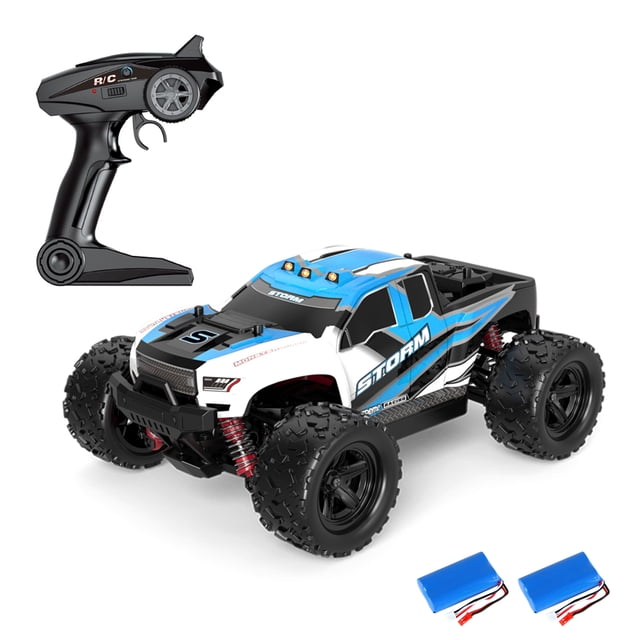 Carro de control remoto Coche de Control remoto 1/18 escala completa 2.4 Ghz camiones todoterreno 4WD 30 KM/H vehículo carreras escalada coche regalos para niños adultos 2 baterías Romacci Carro de control remoto