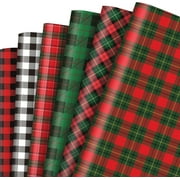 12 Sheet Christmas Wrapping Paper Red Black Green Buffalo Plaid Gift Wrap Paper Bulk Folded Flat Classic DIY Craft Paper for Birthday Wedding Party Gift Decor, 19.7 x 27.6 In