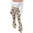 thumbnail image 2 of AUNVITO Women's High Waist Flare Leg Pants Vintage Print Butt Lifting Slim Fit Casual Trousers, 2 of 9