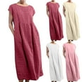 thumbnail image 3 of OSOLU Dresses Women Solid Color Sleeveless O-Neck Maxi Pockets Loose Baggy Kaftan Long Dress Cozy Sundress Wedding Guest Dress, 3 of 7