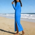thumbnail image 6 of Hilenly Women Long Sleeve Dresses Spring Casual Crewneck Loose Fit Maxi Dress Split Flowy Travel Vacation Long Dress with Pockets, 6 of 7
