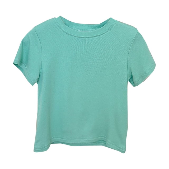 HVOBBTY T-Shirt Classique à Manches Courtes pour Tout-Petits, T-Shirt Ample Couleur Unie Garçon Fille Manches Courtes Col Rond Blouses Style Western Vert, 110