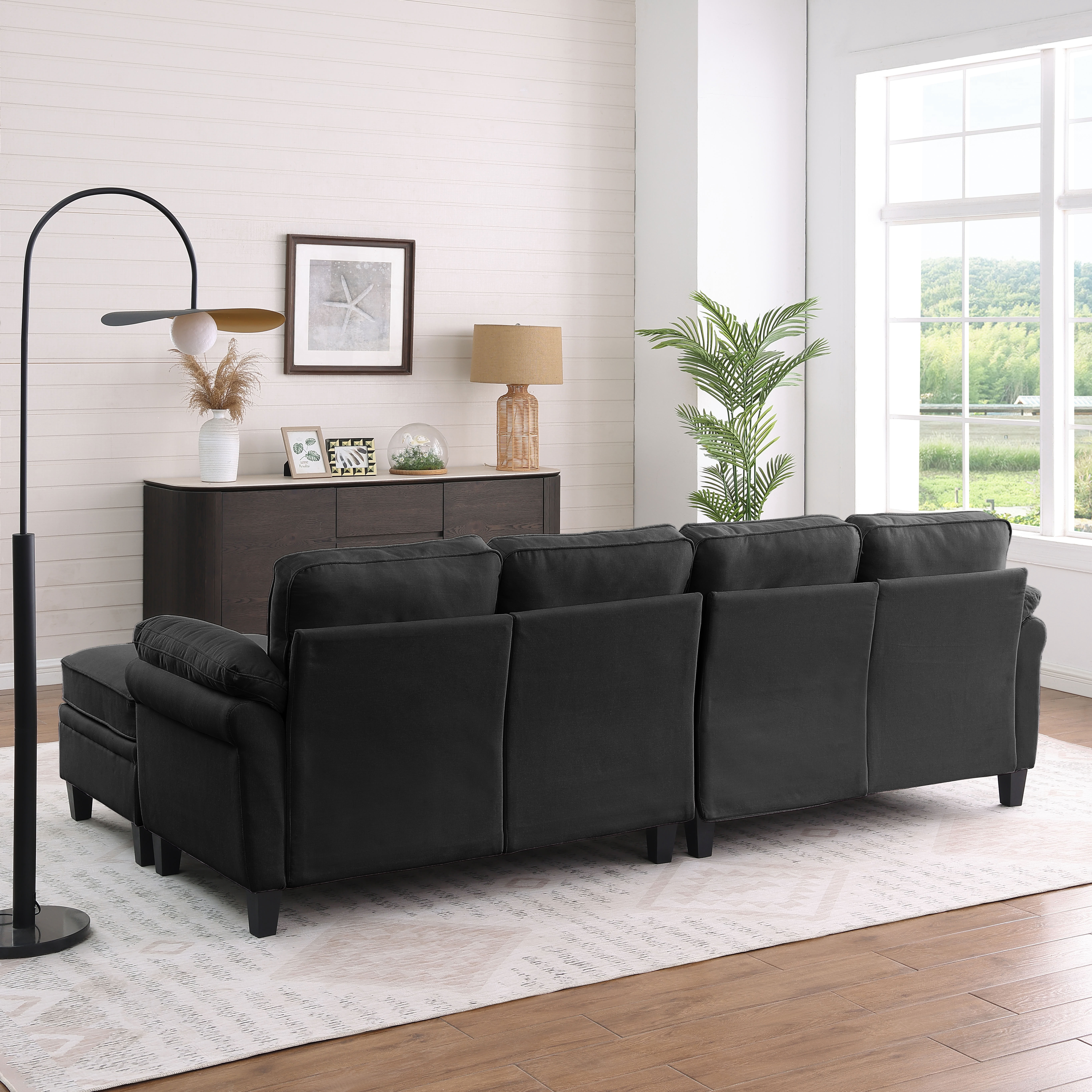 MAYEERTY 102 Inch Linen Modular Sectional Sofa, DIY Convertible Combination Sofa Couch with Storage Ottomans, for Living Room, Apartment