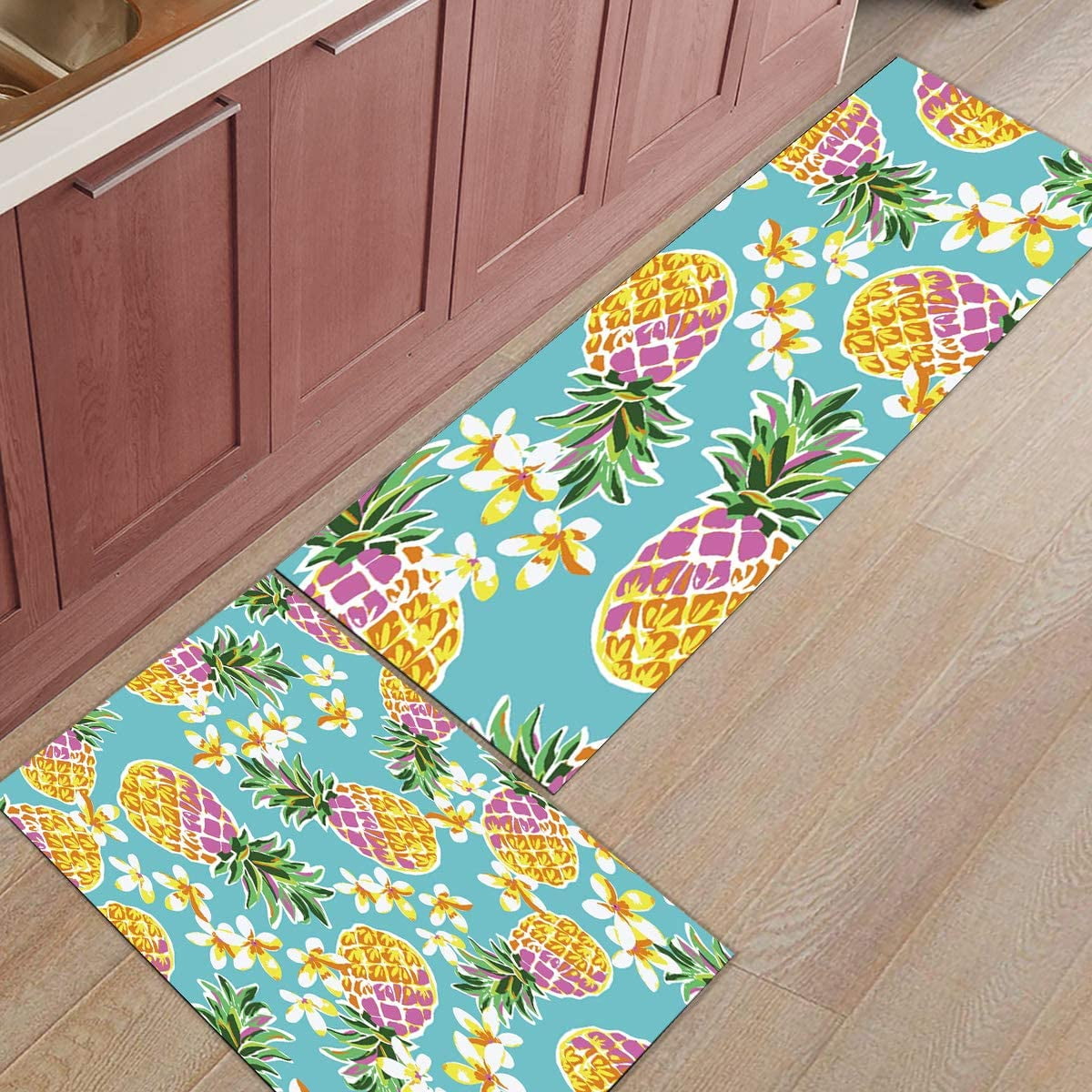 Pineapple Kitchen Rug Set 2 Piece, Non Slip Kitchen Rugs and Mats