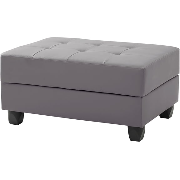 Modern Gray PU Leather Storage Ottoman Bench with Tufted Top for Living Room