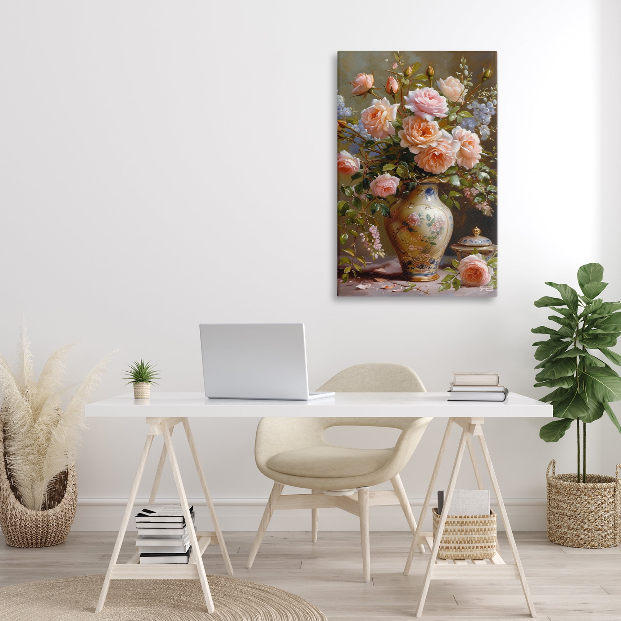 Stupell Industries Roses in Traditional Vase Botanical & Floral Painting Gallery Wrapped Canvas Art Print Wall Art, 24 x 36