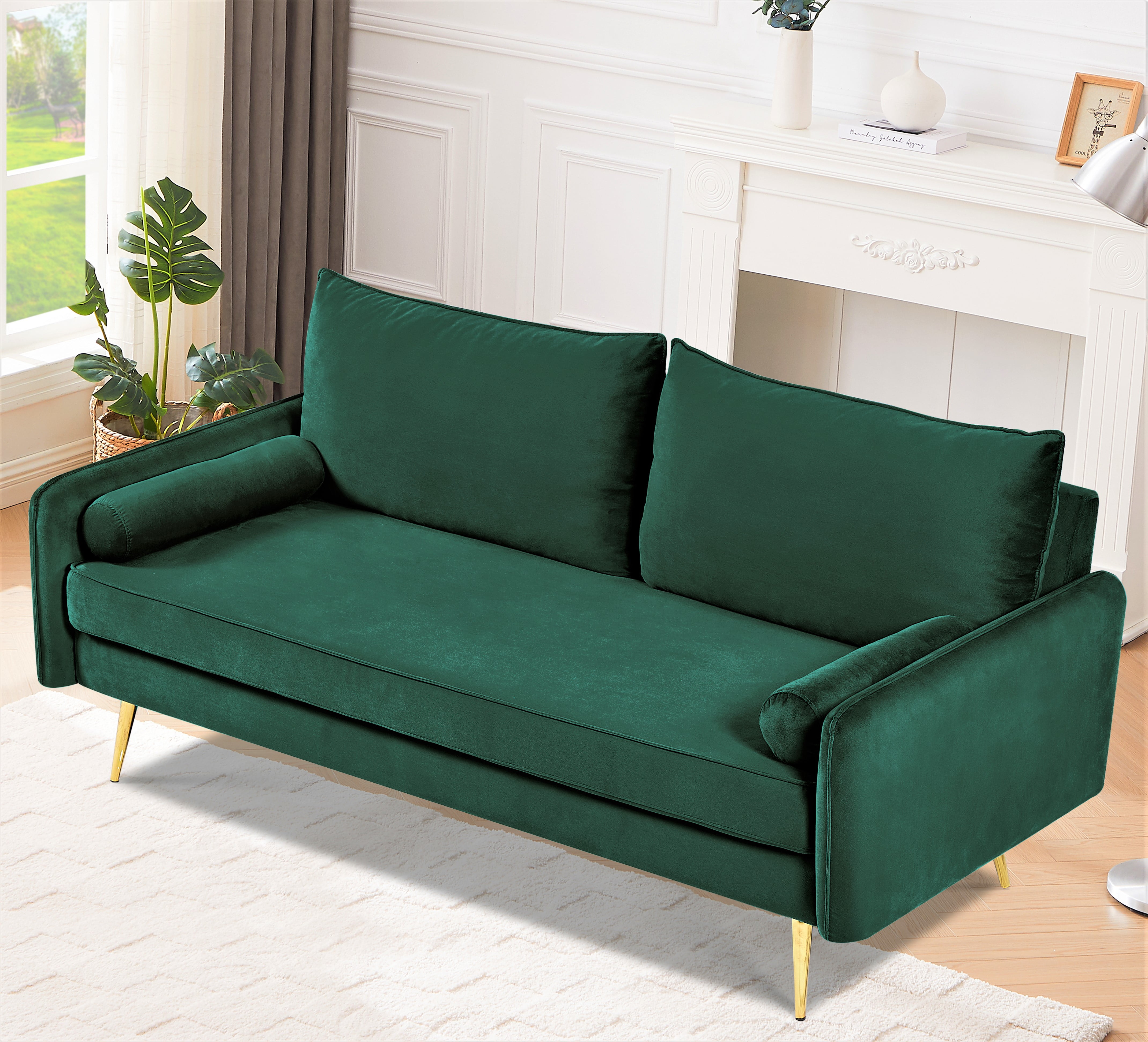 US Pride Furniture Villeda 70''W Polyester Square Arms Sofa Green