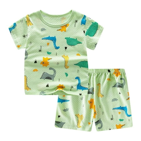 

Toddler Boys Casual Outfit Sets Boys Clothes Shorts Kid Dinosaur Pattern Short Sleeve Shirt Top Shorts 2 Piece Track Summer Soft Children s Suit Cute Kids Clothes Mint Green 18-24 Months