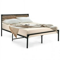 Rustic FarmHome Metal Wood Platform Bed Frame in Queen Size