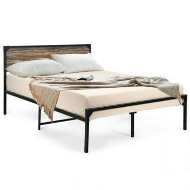 Rustic FarmHome Metal Wood Platform Bed Frame in Queen Size
