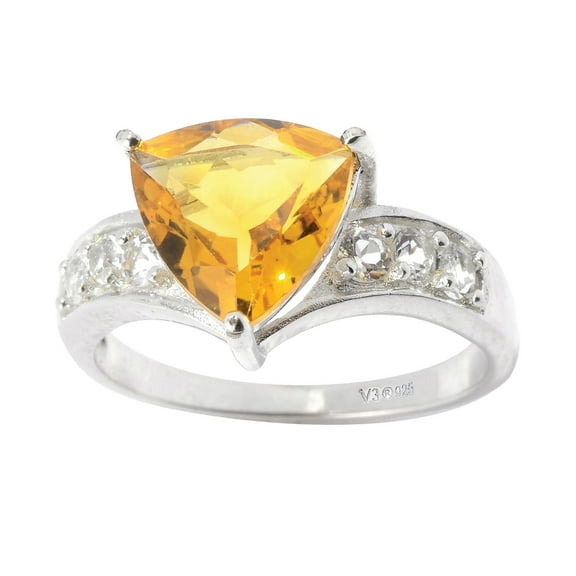Sterling Silver with Natural Citrine and White Topaz Trillion Ring for Women