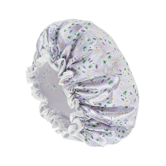 Unique Bargains 1 Pc Women Small Flower Bath Cap for Bathroom Business Travel Purple Green