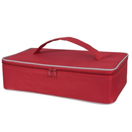 KAF Home Portable Insulated Casserole Dish Carrier with Handle, Red, 3. ...