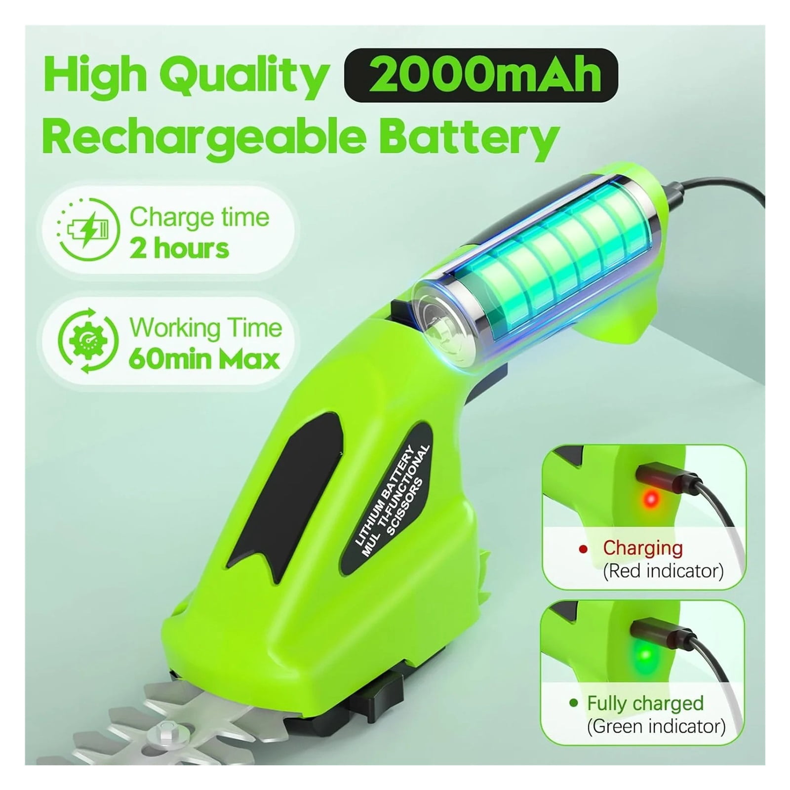 Effortlessly Trim Your Lawn and Shrubs with This 7.2V 2-in-1 Electric Handheld Hedge Trimmer - Pruning Shears, Rechargeable Lith