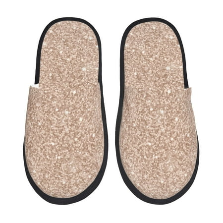 

Fuzoiu Beige Sparkling Glitter Print Unisex Furry Slippers Plush Indoor Shoes Trendy House Slippers Anti-Skid EVA Sole House Shoes for Home Office and Travel -Medium