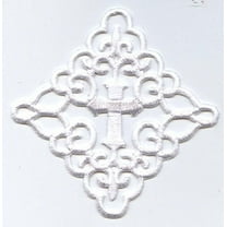 White Cross - Fleur De Lis Square - Iron on Applique/Embroidered Patch