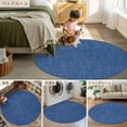 thumbnail image 6 of Dark Blue 3.3ft Round Rug, Farmhouse Burlap Solid Color Blue Modern Linen Texture Non-Skid Rubber Backing Large Area Rugs - Living Room Bedroom Home Office, Indoor Floor Mat Carpets Washable Rug, 6 of 9