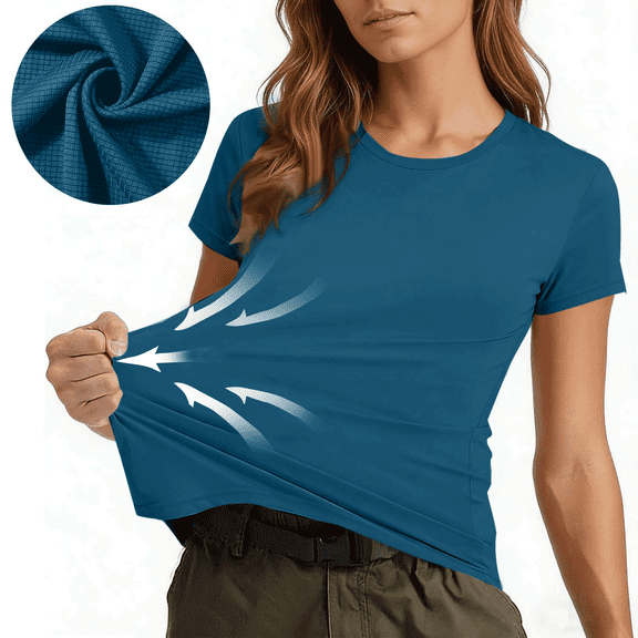 Xdegoge T Shirt for Women Crewneck Short Sleeve Solid Color Slim Fit High Elasticity Breathable Performance Stretchy Workout Athletic Casual Basic Tee Summer Tops