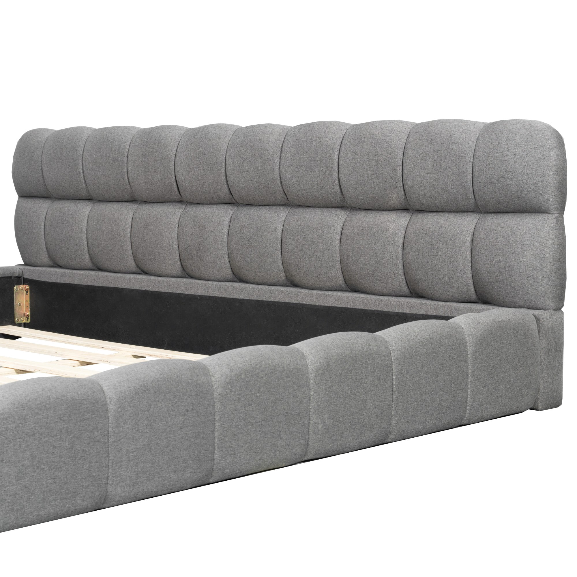Aukfa King Size Upholstered Platform Bed, Modern Grounded Bed Frame with Thick Linen Fabric Headboard & Footboard, Gray