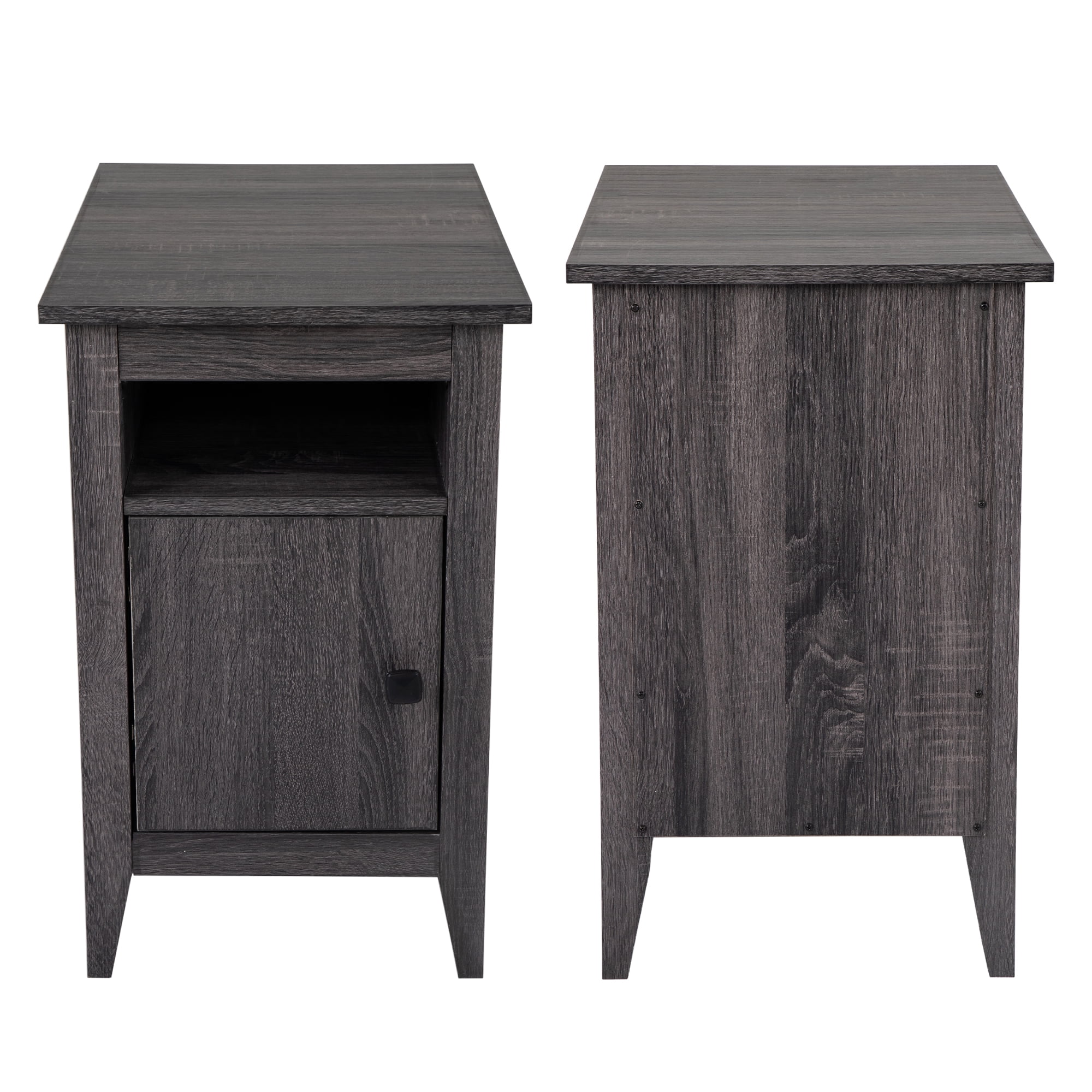 Private Jungle Nightstand Set of 2 for Living Room Bedroom, Bedside End Table w/Storage Cabinet and Open Drawers, Gray Private Jungle Nightstand Set of 2 for Living Room Bedroom, Bedside End Table w/Storage Cabinet and Open Drawers, Gray