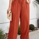 thumbnail image 2 of Pantalones de pierna ancha de gran tamaño, cintura elástica, cordón, holgados, ajustados, pantalones largos de pierna ancha para mujer, rojo sandía 4XL, 2 of 5