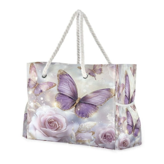 DIXRUYEE Beach Cooler Travel Tote Bags Beach Bag Fashion Butterflies and Roses Printed