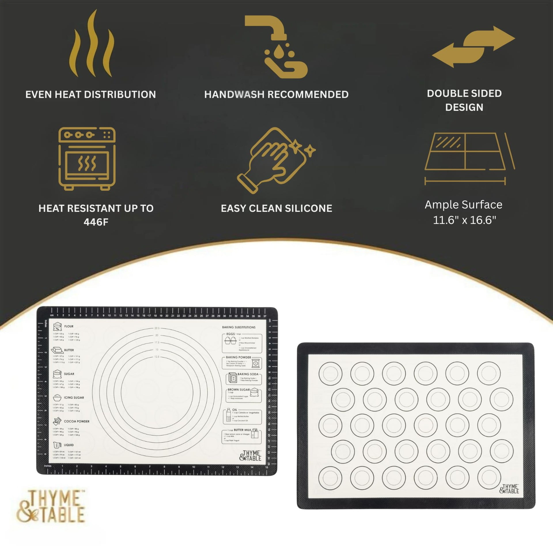 Thyme & Table Double-Sided Easy Clean Silicone Baking Mat with Measurements, 11.6" x 16.6"
