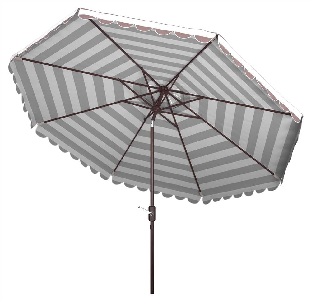 Safavieh Vienna 11' Market Crank Round Patio Umbrella, Grey/White