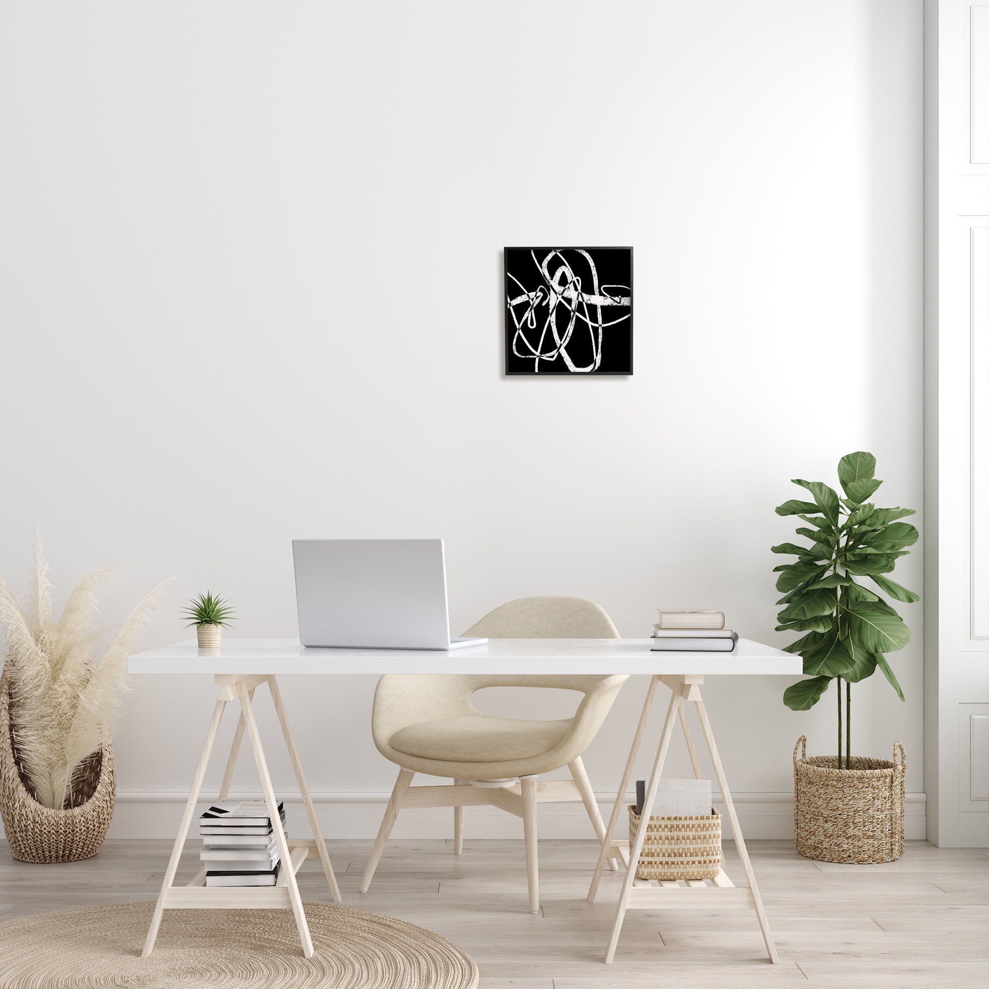 Stupell Industries Distressed Fluid White Lines on Black Abstraction, 12 x 12, Designed by Lisa Ridgers