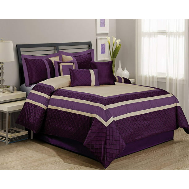 Hig 7 Piece Comforter Set King Purple, Purple King Size Bed In A Bag