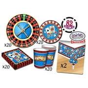 Bestwell Deluxe Casino Night Theme Party Supplies Set for 20 People, Includes 20 Large Plates, 20 Small Plates, 20 Napkins, 20 Cups & 2 Table Covers - Perfect for Casino Night or Birthday (82 Pie