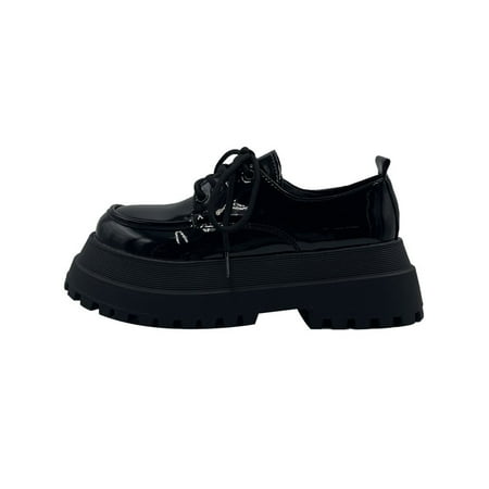 

SIMANLAN Women Dress Shoe Comfort Oxfords Lace Up Leather Shoes Womens Lolita Loafers Ladies Non Slip Black 7.5