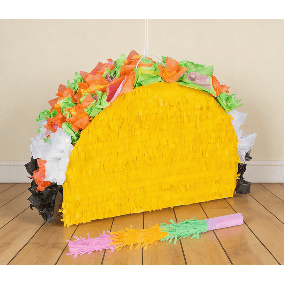 15.7''x 10.2'' x 5'' Mexican Taco Pinatas with Bat for Fiestas, Cinco de Mayo Theme Decorations,Festival Birthday Parties Favors Supplies