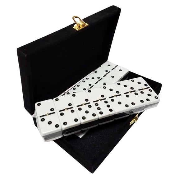 Domino Double 6 Black & White Two Tone Jumbo Tournament Professional Size with Spinners in Black Case.