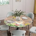 thumbnail image 2 of Happy Easter Bunny Fitted Tablecloth with Elastic Edged, Round Table Cloth for Dining Table, Spring Floral Wooden Sage Green Plaid Waterproof Oil Proof Table Cover for Indoor Outdoor 36"-44", 2 of 8