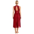 thumbnail image 2 of Alvivi Women's Shiny Rhinestone Sleeveless Lyrical Dance Maxi Dress Performance Costume Burgundy M, 2 of 6
