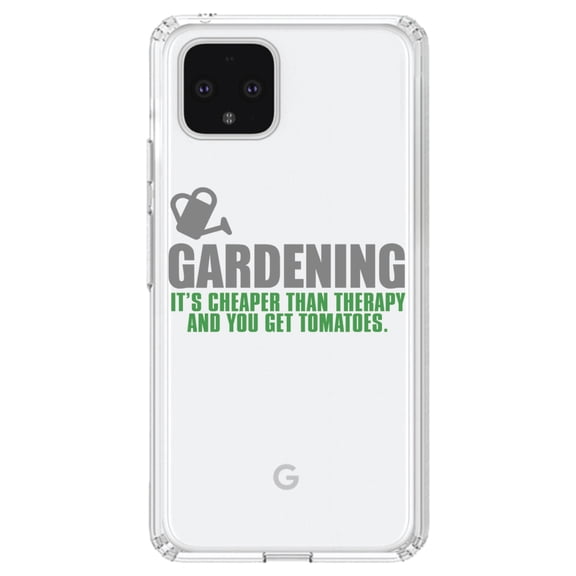 DistinctInk Clear Shockproof Hybrid Case for Google Pixel 4 (6.1" Screen) - TPU Bumper Acrylic Back Tempered Glass Screen Protector - Gardening - Cheaper Than Therapy & You Get Tomatoes